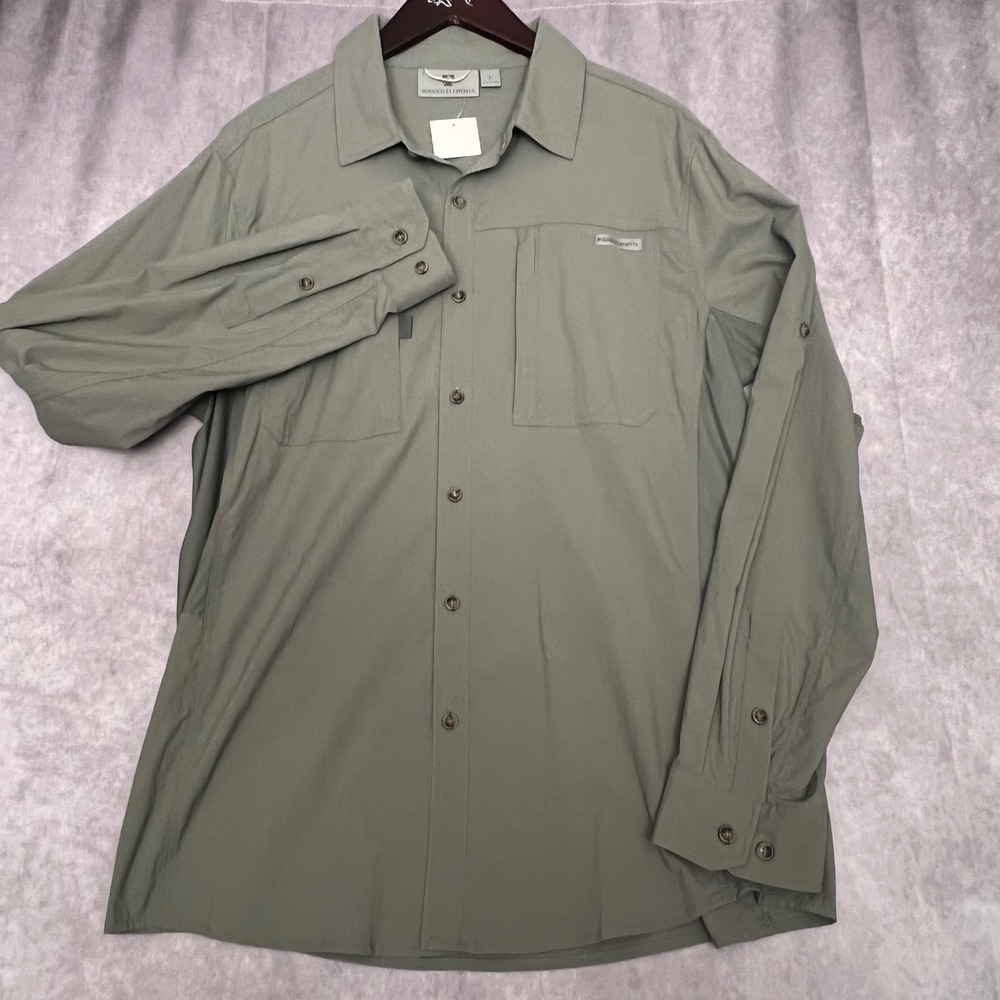 Rugged Elements Hiking Shirt Mens Large Green Mesh Vented Nylon Stretch - Picture 2 of 12